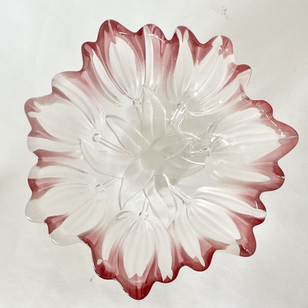 Mikasa Pink & White Crystal tulips Pink Collection 7 inch bowl Decor Glass‎ ￼￼